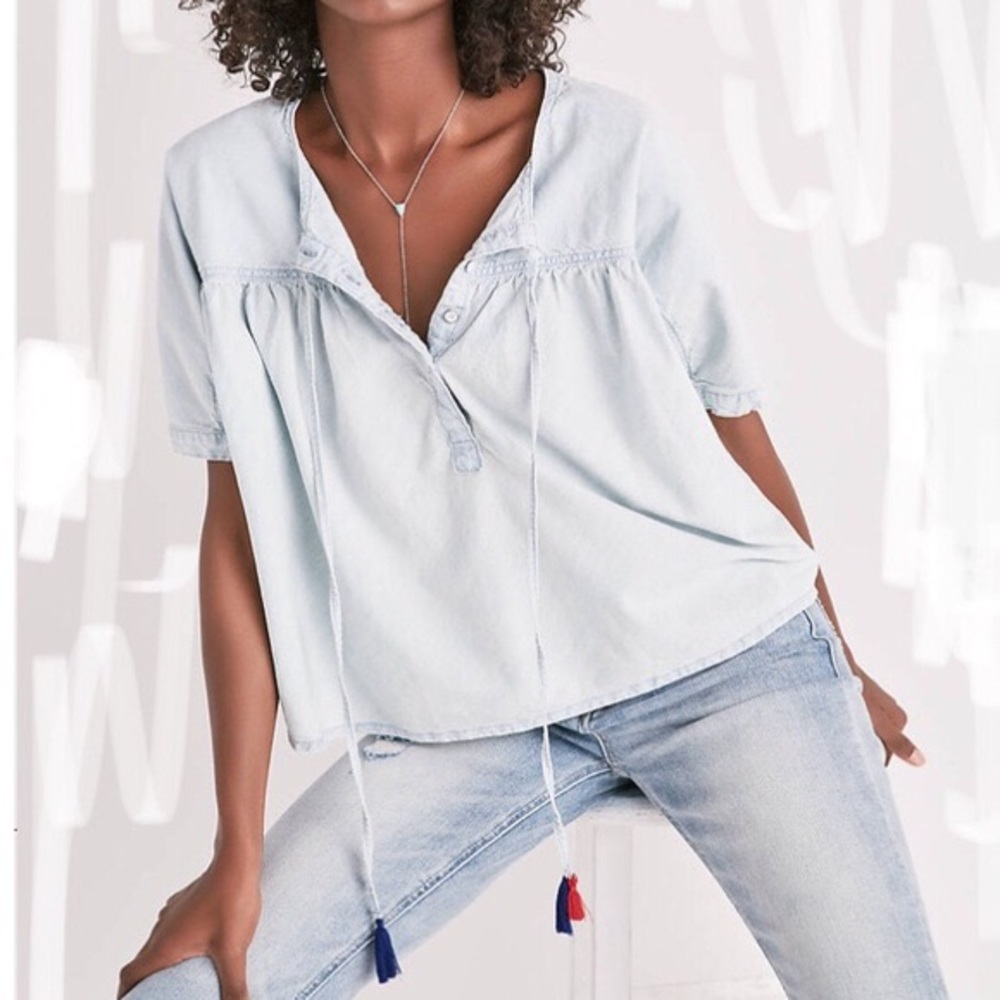 Lucky Brand Chambray Top with Tassels
